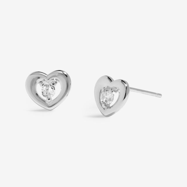 Silver heart mum jewellery stud earrings with sparkling centre