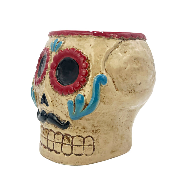 Skull bloom pot gothic home decor floral skull plant pot detail