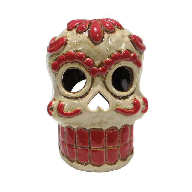 Skull bloom tealight holder gothic home decor floral skull