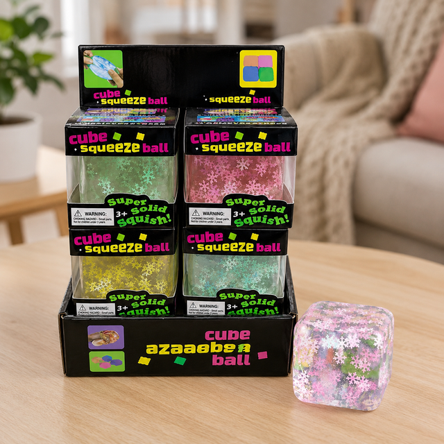Snowflake Cube squishy fidget toy in assorted frosted colours for stress relief and sensory play
