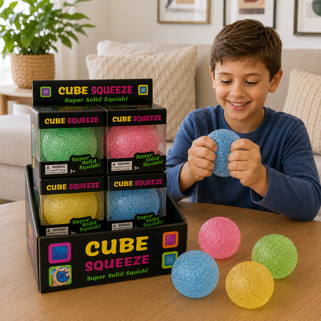Soft sensory stress ball fidget toy in assorted colours for tactile play, focus and everyday stress relief