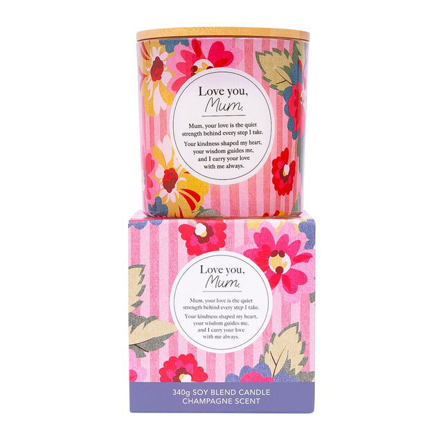 Splosh 340g soy-blend Mum candle with dual wicks and decorative floral vessel