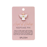 Splosh Angel of Healing Keepsake Pin on pink display card with inspirational message about comfort and healing.