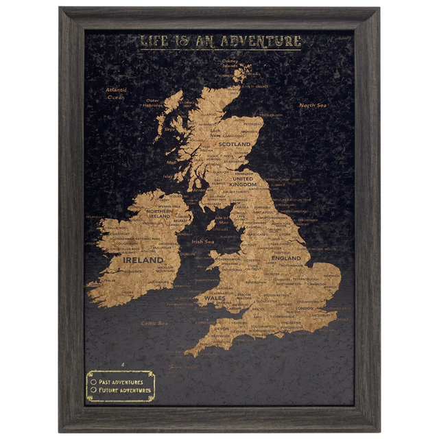 Splosh Black UK and Ireland travel map with 100 metallic push pins