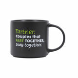Splosh Cheeky Mug Fartner – black ceramic mug with quote “Couples that FART together, stay together.” Funny witty mug for couples and partners.