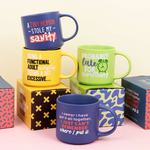 Splosh Cheeky Mugs Collection featuring bold and witty ceramic mugs with funny quotes, perfect novelty gifts for coffee lovers.