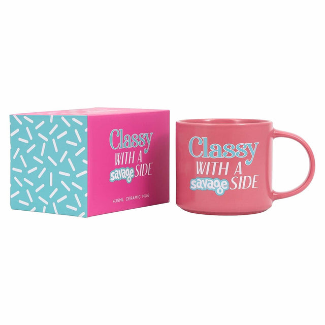 Splosh Classy Savage mug with colourful gift box packaging – funny novelty mug with cheeky slogan, perfect for gifting.