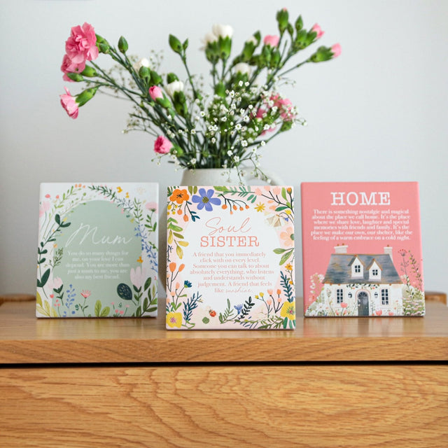 Splosh Cottage Grove Soul Sisters Verse decorative ceramic plaque displayed on table with other verses in collection