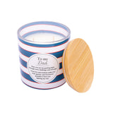Splosh Dad scented candle 340g with blue and white striped glass