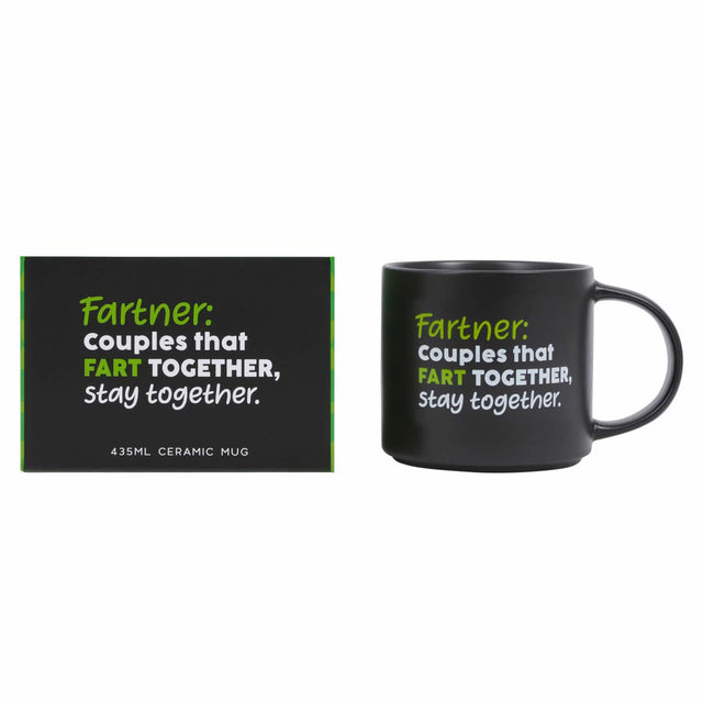 Splosh Fartner mug with matching full-colour gift box, hilarious witty mug for couples, fun novelty gift for anniversaries or Valentine’s Day.