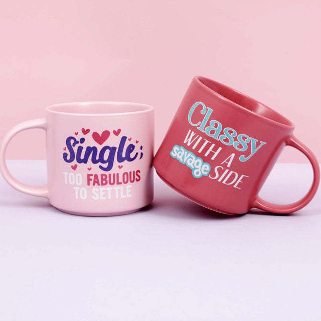 Splosh Cheeky Mug Classy Savage and Single mugs – humorous ceramic coffee mugs, perfect witty gifts for friends or colleagues.
