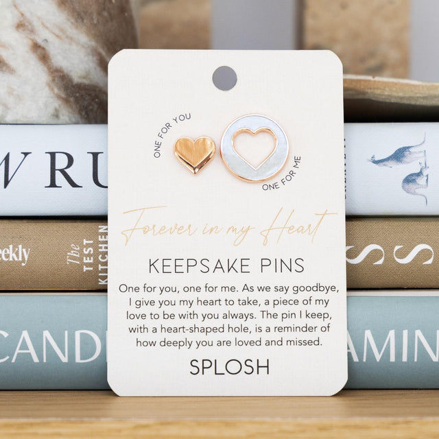 Boxed Splosh Heart Keepsake Pins displayed upright with packaging