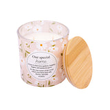 Splosh Home 340g scented candle with daisy design and wooden-style lid