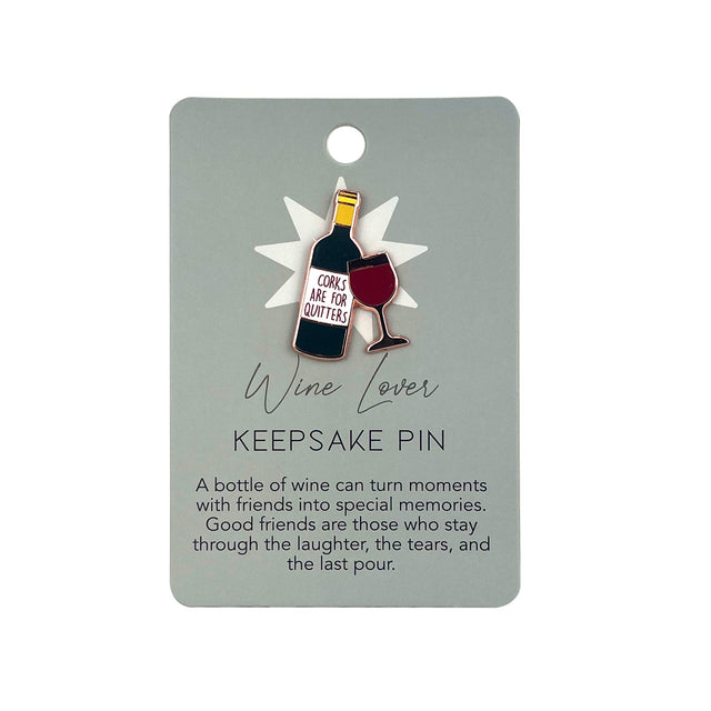Splosh Wine Lover Keepsake Pin displayed on backing card with quote