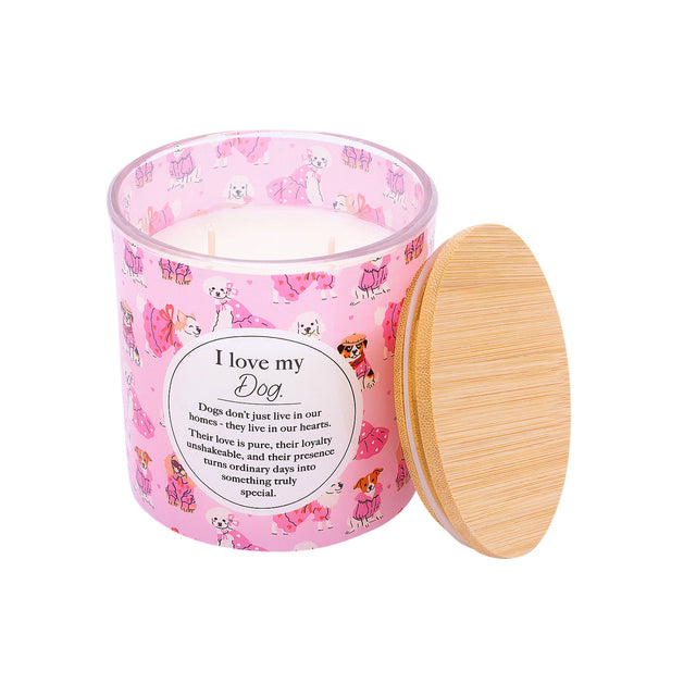 Splosh Meaningful Melts Dog scented candle 340g with pink dog-print design