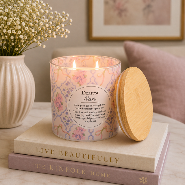 Splosh Meaningful Melts Nan candle featuring a heartfelt Dearest Nan message