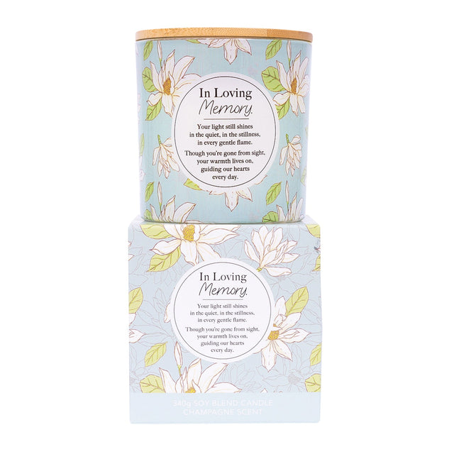 Splosh 340g memorial scented candle with floral design and bamboo-style lid