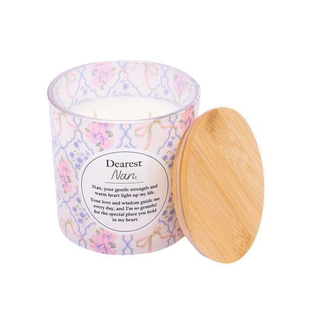Splosh Nan 340g scented candle with pink and lilac floral design