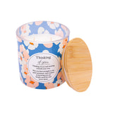 Splosh Thinking of You 340g scented candle with blue and pink floral design