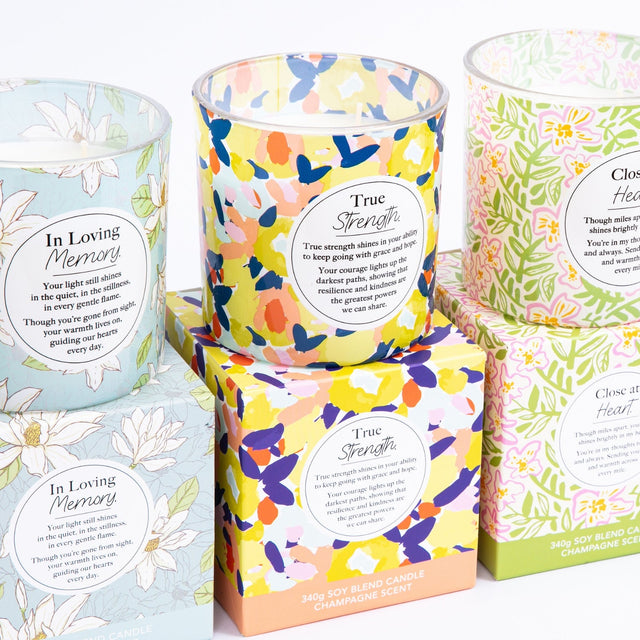 Splosh True Strength inspirational candle with floral butterfly pattern
