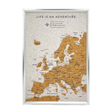 Front view of the Splosh white Europe XL Desk travel map with silver frame