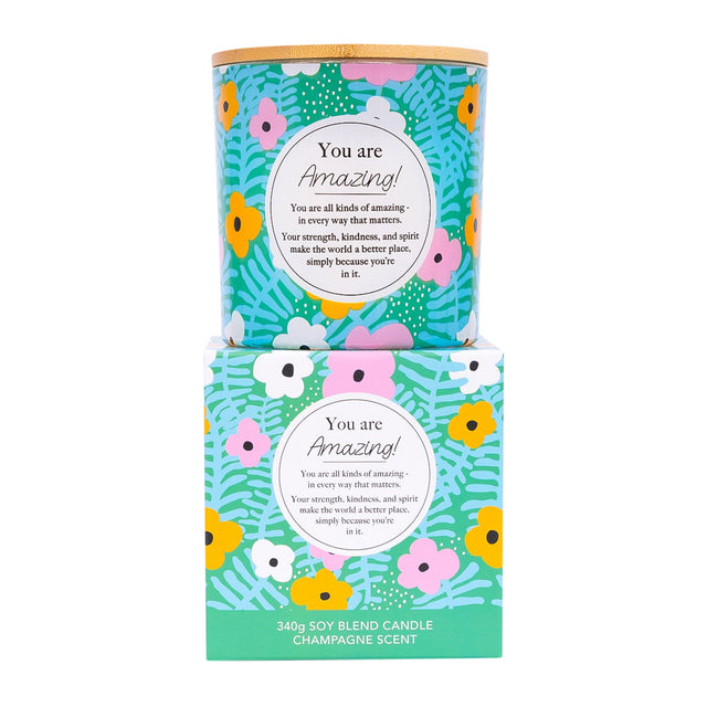 Splosh You Are Amazing gift candle in colourful floral glass