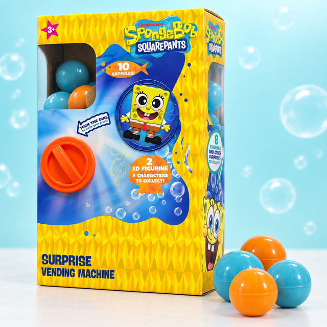 SpongeBob surprise vending machine with blue and orange capsules