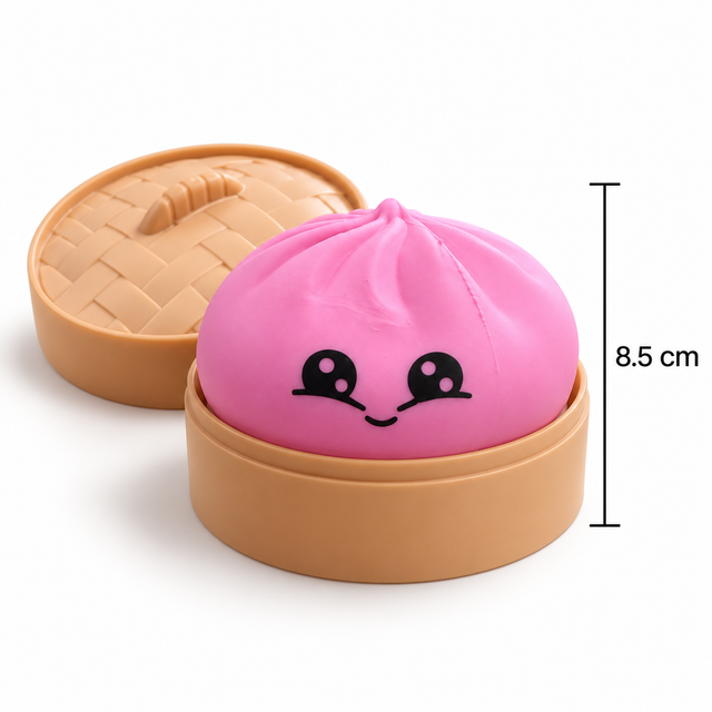 Squeezy Dumpling sensory squishy toy with 8.5cm size guide
