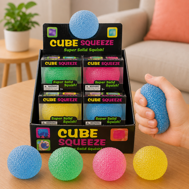 Squishy ball fidget toy in assorted colours for stress relief, sensory play and improved focus