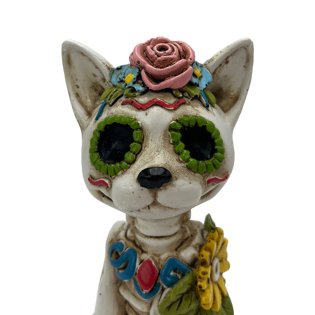 Sugar Bloom cat horror figurine gothic home decor floral skull design detail