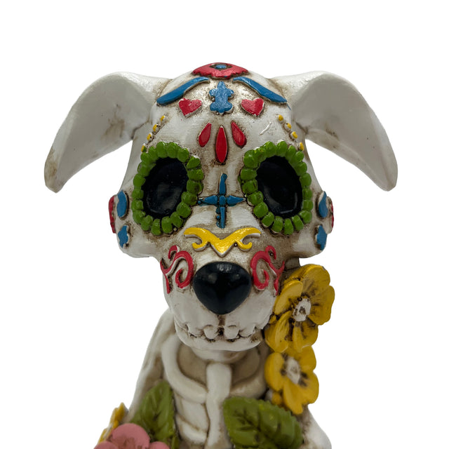 Sugar Bloom dog horror figurine gothic home decor floral skull design detail
