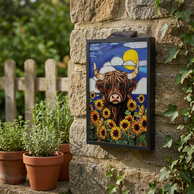 Highland cow solar garden lights outdoor wall art