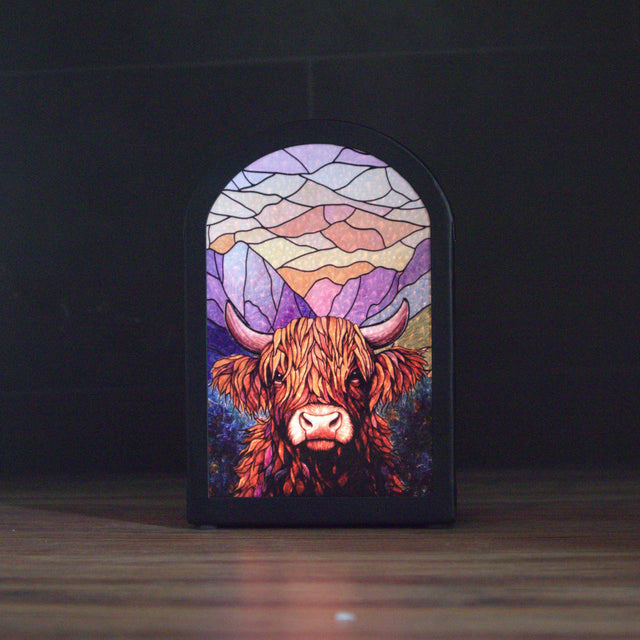 Highland cow sunrise glass candle holder home decor
