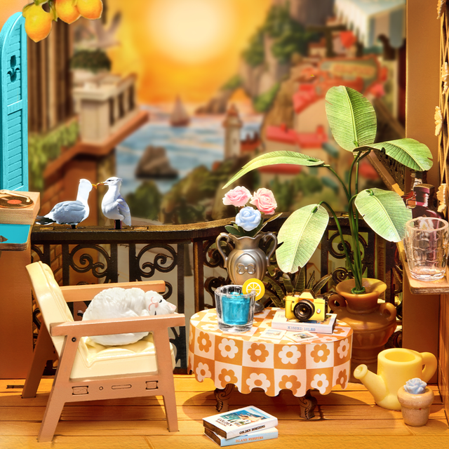 Rolife Sunset Isle bookshelf insert with warm LED lighting