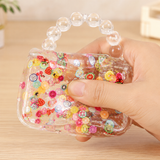 Transparent handbag squishy toy with soft stretchy gel and fruit slice filling
