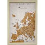 White Europe travel map cork board with push pins by Splosh for tracking travel adventures across Europe