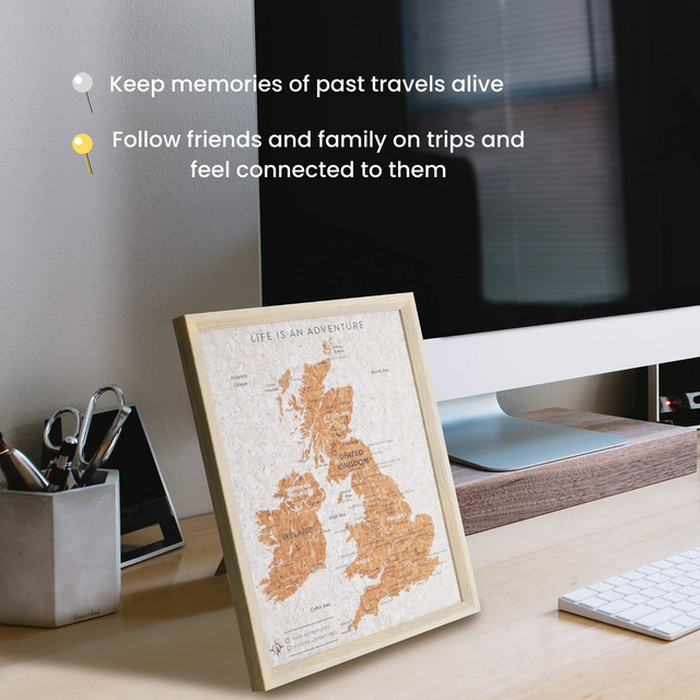 White UK and Ireland travel map push pin board desk office decor