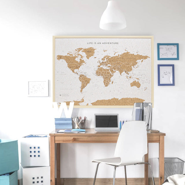 White world travel map push pin board wall decor for tracking travel destinations