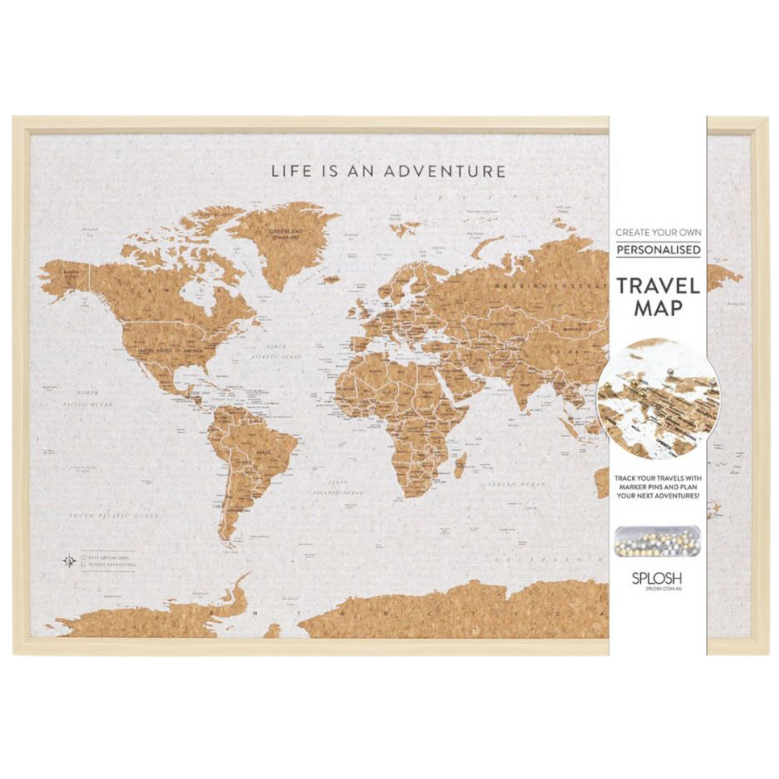 White World Travel Map Cork Board | Splosh Push Pin Travel Map