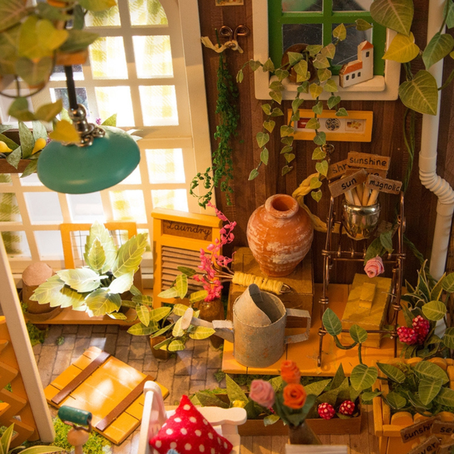 Rolife miniature garden house kit with flowers and furniture