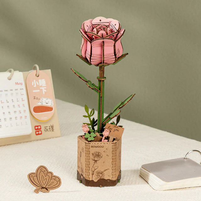 DIY wooden pink rose gift Rowood