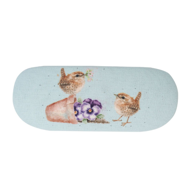 Wrendale Designs Pottering About Bird glasses case with countryside flower pot and bird illustration