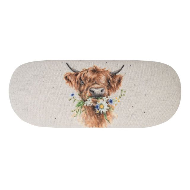 Wrendale Designs Just for Moo Highland Cow glasses case with countryside cow illustration