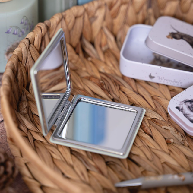 Wrendale Designs Rabbit compact mirror open detail with other artwork inspired products.