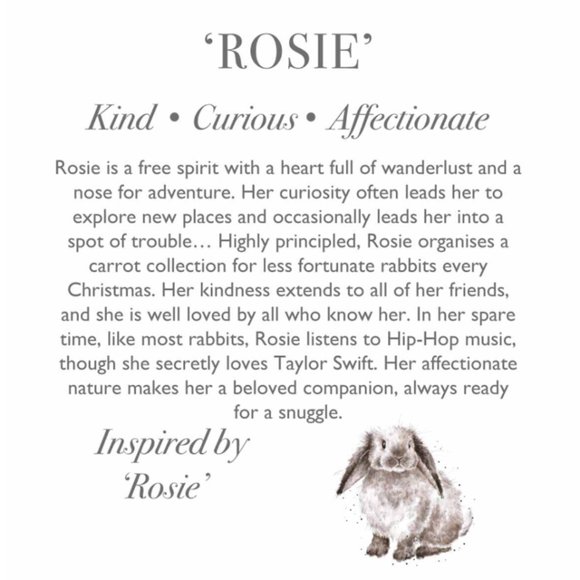 Wrendale Designs Rosie Rabbit plush with character story gift tag