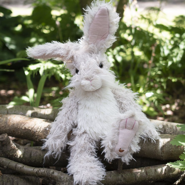 Wrendale Designs Rowan Hare plush toy with embroidered wren detail lifestyle