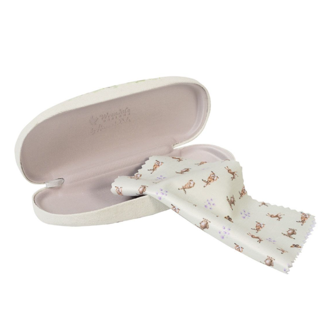 Wrendale Designs Spring Hares glasses case with matching microfibre cleaning cloth