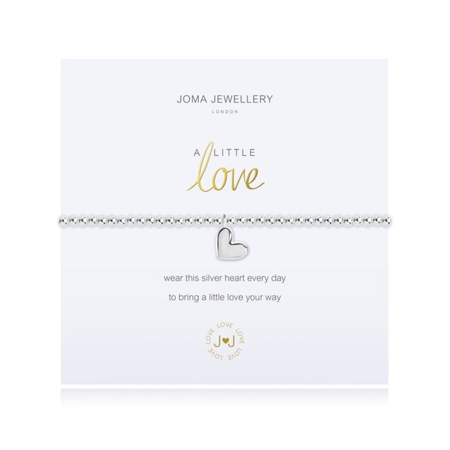 "Wear this silver heart every day, to bring a little love your way.

Send A Little Love to someone special with this adorable Joma bracelet. From our world-famous A Little collection, this silver-plated Joma bracelet lets your loved one wear her heart on her sleeve. Wrapped around one of our iconic Joma Jewellery cards and accompanied by a lovely poem, this delightful Joma bracelet makes the most wonderful gift for so many occasions.