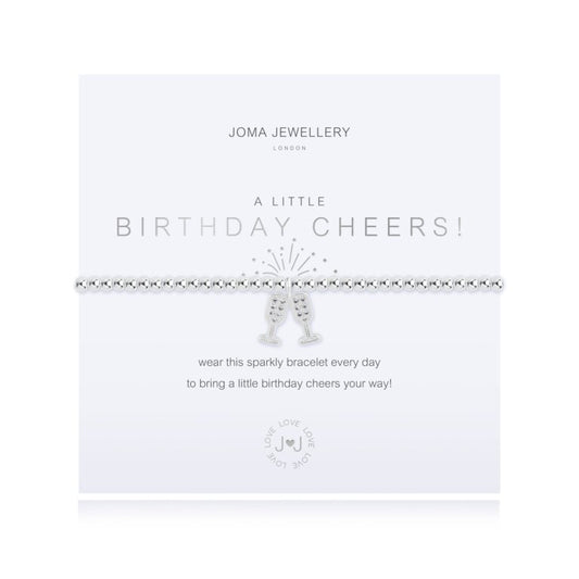 This Birthday Cheers! Joma bracelet features a beautiful silver plated stretch design and the sweetest little champagne flute charms.
