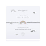 This Be Kind A Littlebracelet features a beautiful silver plated stretch design and the sweetest little rainbow charm.